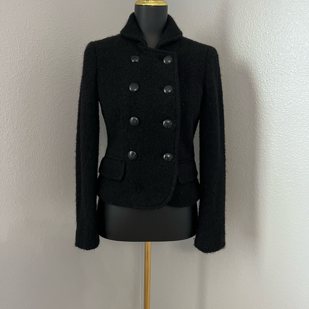 J. Crew Black Double-Breasted Boucle Pea Coat